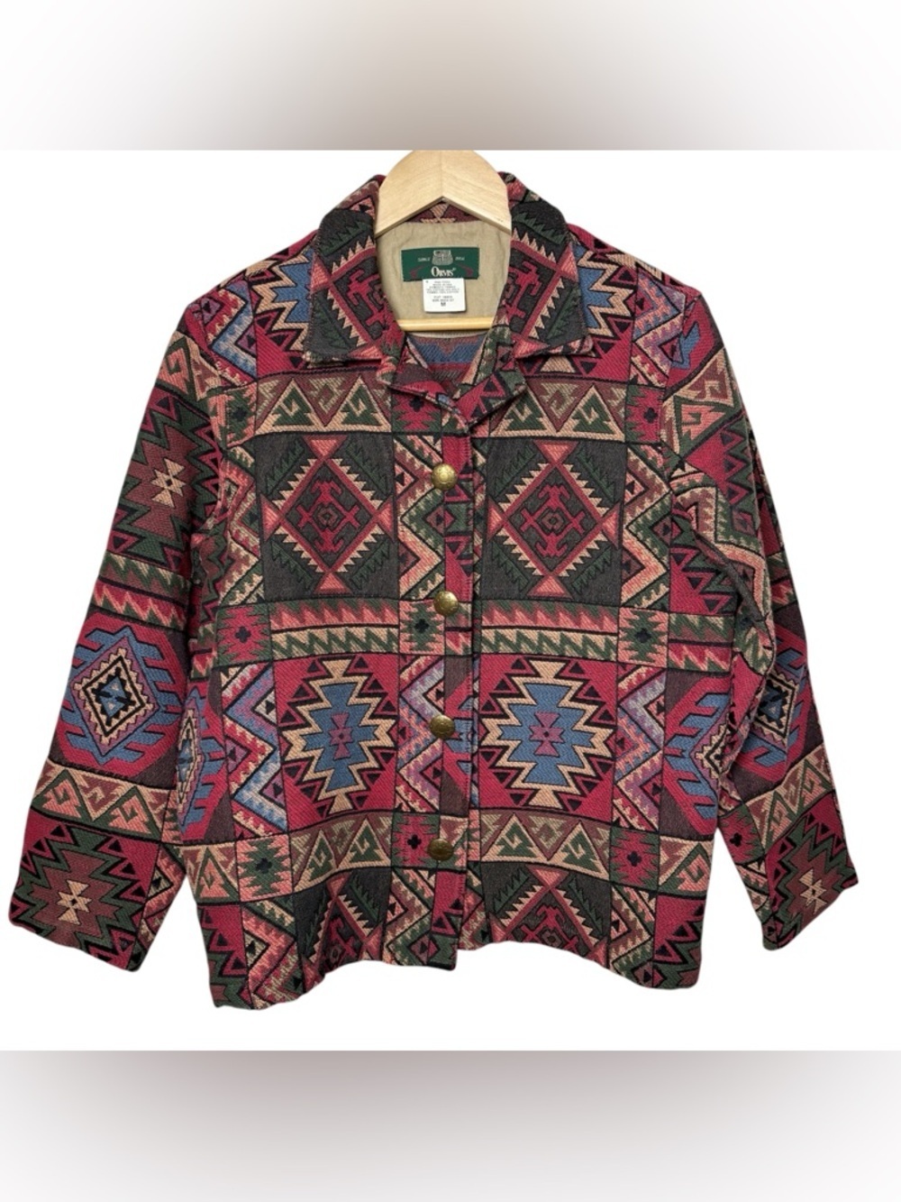 VTG Orvis Tapestry Jacket Women Medium Southwestern Aztec Indian Tribal Blazer